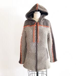 Tsunami Size M Lambswool Blend Full Zip Hooded Sweater Jacket Chevron Orange Y2K